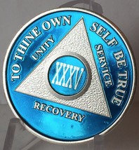 Blue Silver Plated 35 Year AA Chip Alcoholics Anonymous Medallion Coin - $20.39