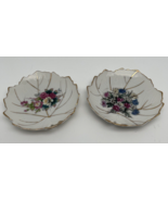 Pair Of 2 Vintage Nasco Small China Trinket Dishes Floral Design Leaf Sh... - £7.32 GBP