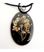 Vintage Dried Flower Necklace Acrylic/Resin Inlay Handmade Jewelry Maine... - £15.06 GBP