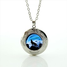 Silhouette Wolf Howl Cabochon LOCKET Pendant Silver Chain Necklace USA Ship #26 - £11.94 GBP