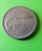 1963 Irish Two Shillings Or Florin Coin - Better Grade - Salmon Fish - Ireland - $5.00