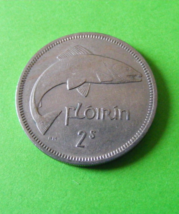 Original 1964 Irish Two Shilling Coin - Leaping Salmon And Harp - Better Grade - $5.25