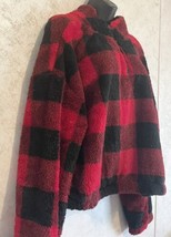 SO Sherpa Pullover Long Crop 1/4 Zip Red Black Buffalo Plaid Fleece Womens 1X - £19.37 GBP