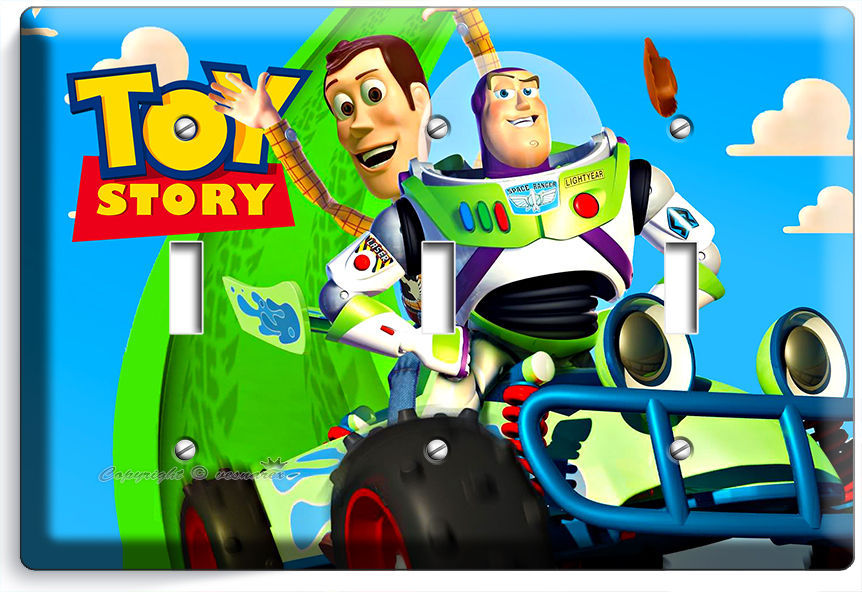 DISNEY TOY STORY 3 RACING WOODY & BUZZ LIGHTYEARS TRIPLE LIGHT SWITCH WALL PLATE