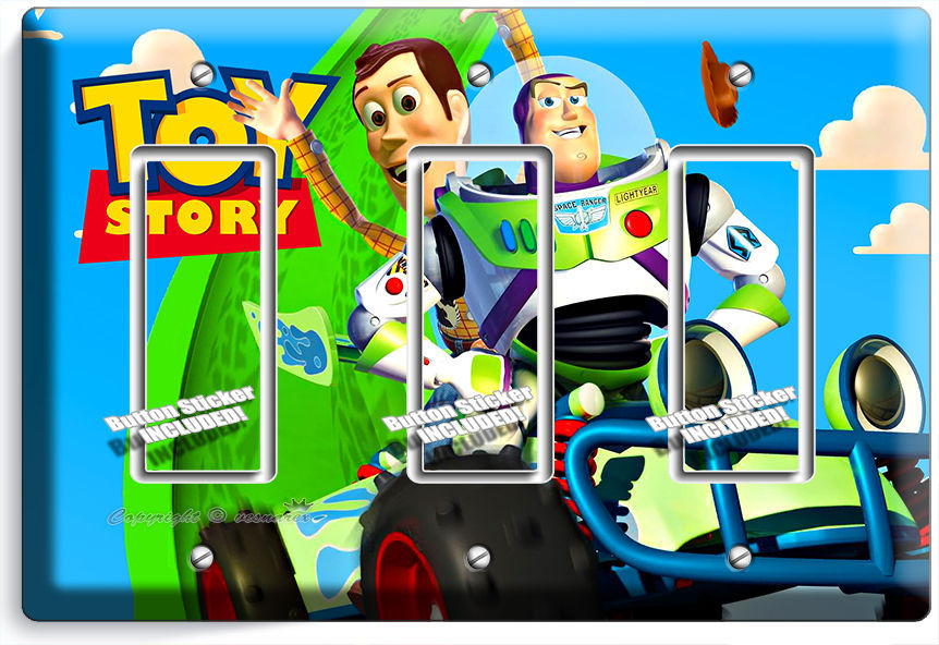 DISNEY TOY STORY CAR RACING WOODY BUZZ TRIPLE GFI LIGHT SWITCH WALL PLATE DECOR
