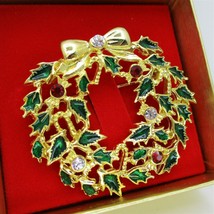 NEW Vintage Christmas Signed VAN DELL Wreath Pendant / BROOCH PIN Rhines... - £30.48 GBP