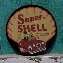 Vintage 1939 Super Shell Gasoline Motor Engine Fuel Porcelain Gas &amp; Oil ... - $125.00