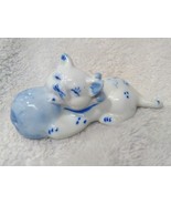 Porcelain figurine Cat BLUE And White Playful with Ball Knicknack Shelf ... - £19.66 GBP