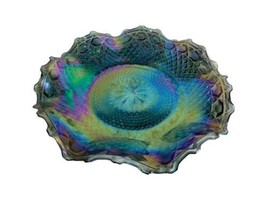 Candy Dish Fruit Bowl Carnival Glass I ridescent Blue 12&quot; Round Indiana ... - $32.99