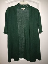 Eileen Fisher M Linen Knit Open Front Cardigan Dark Green - £22.19 GBP