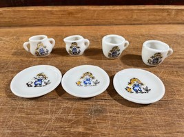 Vintage Miniature Tea Set Girl in Overalls with Chick Replacement Mini T... - $19.34