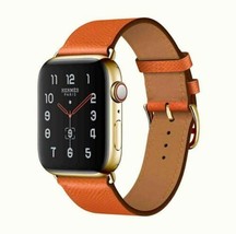 24K Gold Plated Apple Watch SERIES 8 HERMES 45mm Attelage Gold Buckle Orange Ban - £1,941.55 GBP
