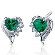 Sterling Silver 1.00 Carats Emerald Heart Shape Earrings - £68.30 GBP