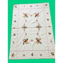 MCM Hand Embroidered Christmas Tablecloth Bells Holly Berry Design - £23.73 GBP