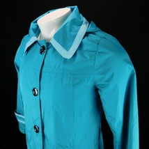 Intl Details Women Blue Green Rain Coat Hood Sz S - £29.46 GBP