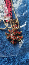 New Betsey Johnson Necklace Christmas Tree Red Rhinestones Shiny Festive Decor - £12.01 GBP