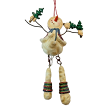 Vintage Ceramic Snowman Dangle Legs Painted Christmas Tree Ornament 6&quot; - £8.50 GBP