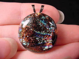 #DL-403) Dichroic Fused Glass Pendant Jewelry Orange Blue Black - £19.48 GBP