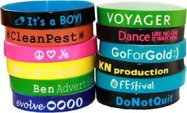 200 COLOR TEXT CUSTOM SILICONE WRISTBANDS FAST SHIPPING your design on b... - $134.64