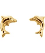 14K Yellow Gold Youth Dolphin Earrings - $144.96 CAD