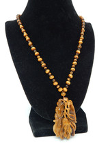 TIGERS EYE Asian Carved Vintage PENDANT and 24&quot; NECKLACE with 14K filled... - $125.00