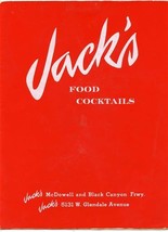 Jack&#39;s Food Cocktails Menu McDowell &amp; Glendale Ave Phoenix Arizona 1960&#39;s - £30.07 GBP