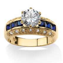 PalmBeach Jewelry 3.53 TCW CZ &amp; Sapphire Gold-Plated Sterling Silver Ring - £71.31 GBP