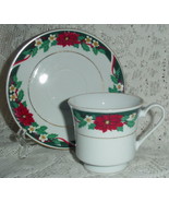 4 DECK THE HALLS COFFEE CUP SAUCER sets CHRISTMAS TIENSHAN POINSETTIA HO... - £13.00 GBP