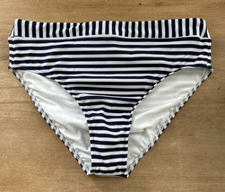 Splendid Womens L Swim Bottom Hi Leg Brief Nautical Navy Blue White Stripe NEW - £22.37 GBP