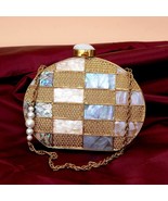 Elegant Bridal golden Clutch Bag with Mother of Pearl Embellishments for... - $117.00