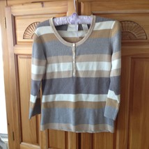 Womens Tan Striped Knit Top Size Large First Issue A Liz Claiborne Company - £31.31 GBP