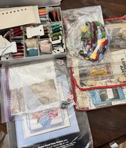 Vtg Needlepoint Embroidery Cross Stitching Lot- thread, needles patterns, etc. - $27.82