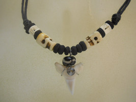 Shark Tooth Beaded Necklace w/Sculls Carvings - £10.20 GBP
