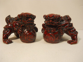 Vintage Red Chinese Dogs Pair 2 Pcs - $17.99