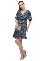 Womens Cocktail Dress fashionable alluring Floral Blue Lady V-Neck - £22.87 GBP