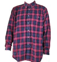 Corduroy Plaid Shirt Mens Size L Red Lawton Harbor Long Sleeve Cotton Bu... - $18.22