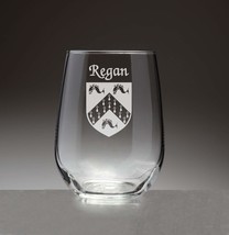 Regan Irish Coat of Arms Stemless Wine Glasses (Sand Etched) - £54.15 GBP