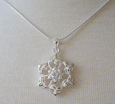 Sterling Silver Plated Flower CZ Charm Pendant with 18" Chain - £6.85 GBP