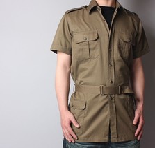 Unissued 1980s Italian army safari shirt khaki military jacket brown belt - $30.00+