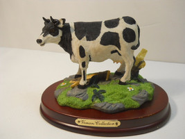 Cow Figurine Standing on grass on a Wood Base #631 - $34.99