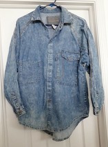 Vtg SQUEEZE Ice Aged Denim Shirt 100% Cotton L/S Blue Women&#39;s Size M - £31.13 GBP