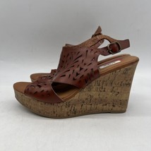 Jellypop Freya Sandals Cork Wedge Brown Strappy Faux Leather Size 8.5 M - £9.33 GBP