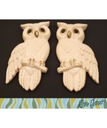 Pair of Vintage Miller Studio Inc Chalkware Owls - Off White with Gold C... - £11.64 GBP