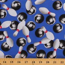Cotton Bowling Balls Pins Sports Life Blue Fabric Print by the Yard D668.54 - £9.55 GBP