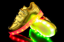 Unisex Fashion Children&#39;s LED 8 Light Shoes Upgraded Soft Gold Patent Leather ! - £96.18 GBP