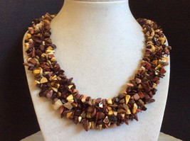 natural stone Agate Jasper nugget beaded cluster collar necklace - £35.50 GBP