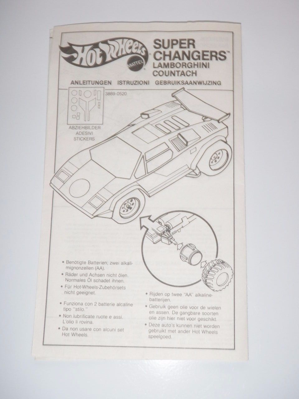 Instructions Only for 1989 Hot Wheels Super Changers Lamborghini Mattel - $24.49