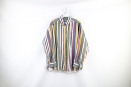 Vintage 90s Streetwear Mens Medium Faded Rainbow Striped Collared Button Shirt - £39.11 GBP
