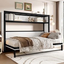 Twin Size Murphy Bed with Shelves | Space-Saving Metal Wall Bed, White - $13,255.43 MXN