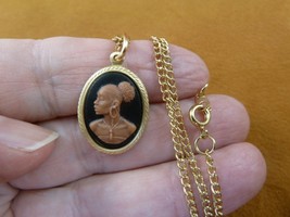 CA30-72 RARE African American LADY black + brown CAMEO brass Pendant nec... - $348.11 MXN